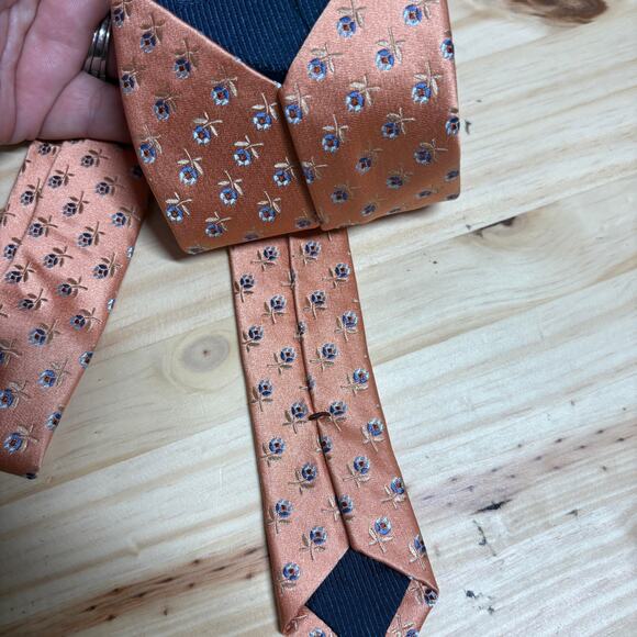 Ermenegildo Zegna Mens Silk Classic Tie Necktie Orange Floral Embroidered - Picture 3 of 7